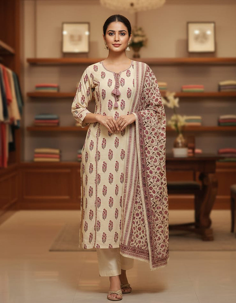 Cotton A-Line Side Slit Suit