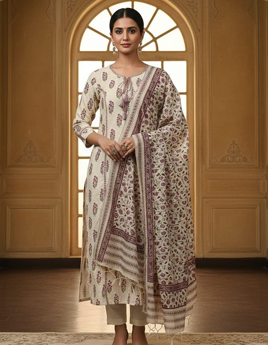 Cotton A-Line Side Slit Suit