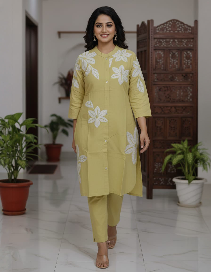 Cotton Co-Ord Set with Embroidery